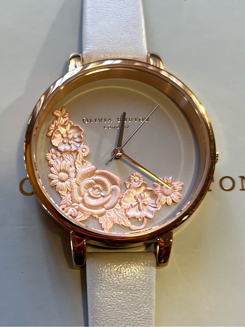 Olivia Burton Watch With 38mm Face With 3D RoseGold Florals & Leather Band